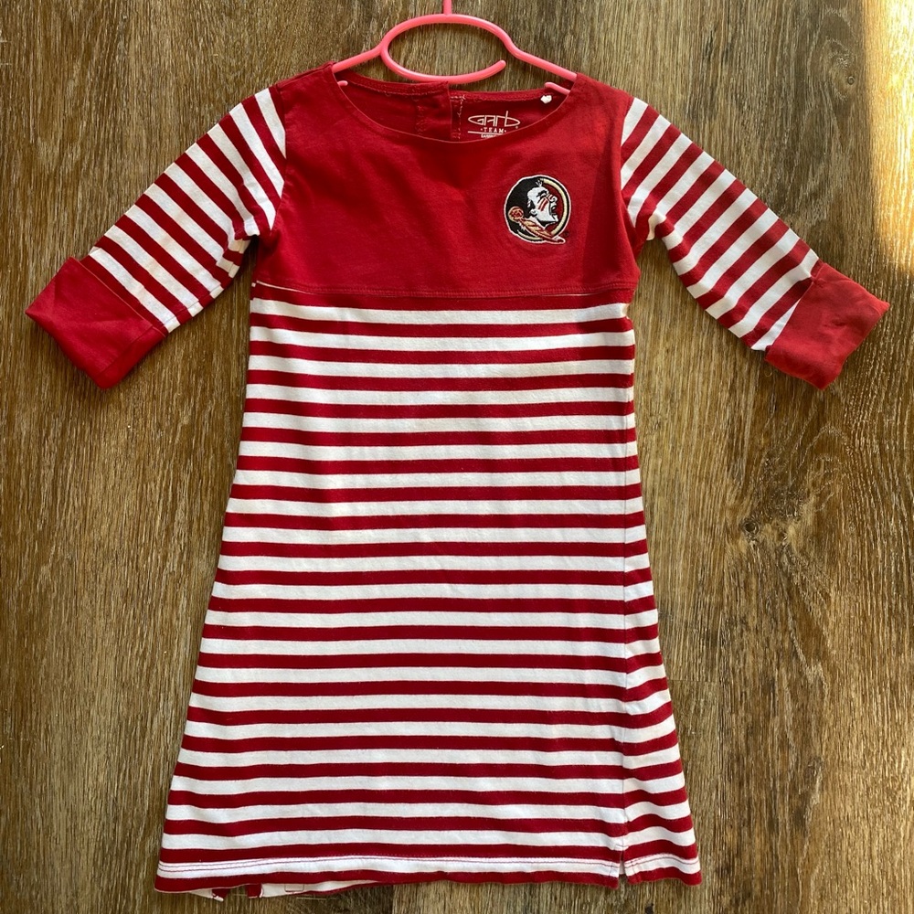 FSU Girls 5T Burgundy and Cream Striped knit Dress
